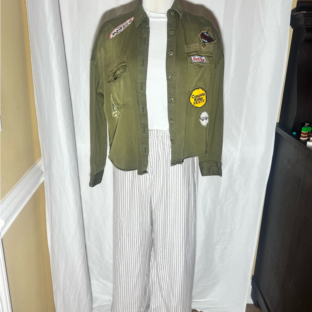 Women’s Moussy One Size Military Army Style Patch Button Down